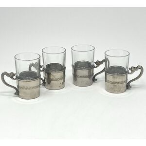 Set Of 4 Vintage Espresso Cordial Glasses Silver Plated Dragon Handles Italy #2
